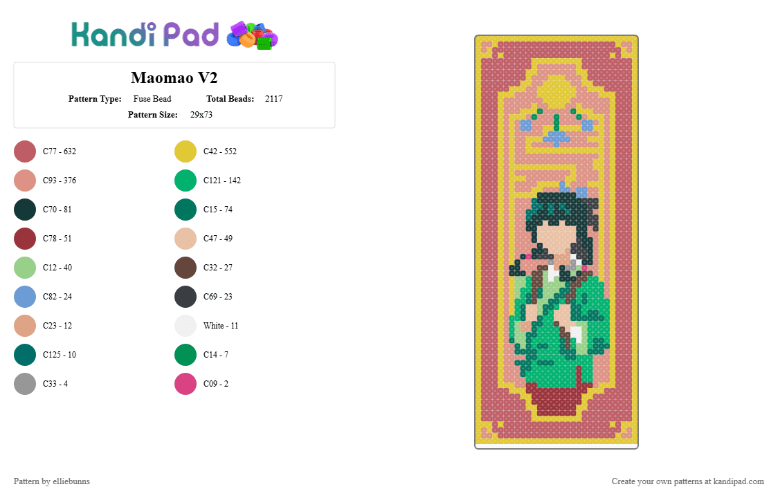 Maomao V2 - Fuse Bead Pattern by elliebunns on Kandi Pad - yellow,beige,red