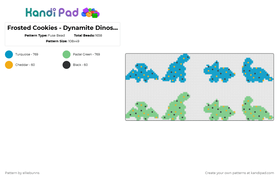 Frosted Cookies - Dynamite Dinosaurs V2 - Fuse Bead Pattern by elliebunns on Kandi Pad - light blue,teal,frosted,cookies,crackers,animals,dinosaurs