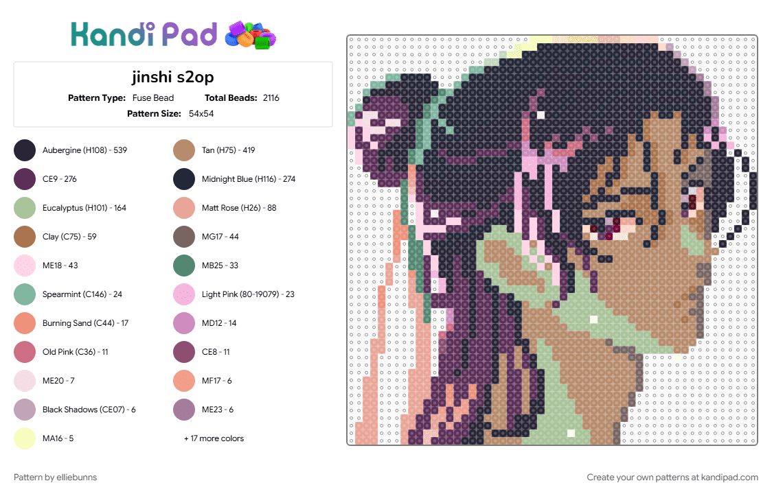 jinshi s2op - Fuse Bead Pattern by elliebunns on Kandi Pad - anime, anime character, apothecary diaries, jinshi, pink, tan, teal