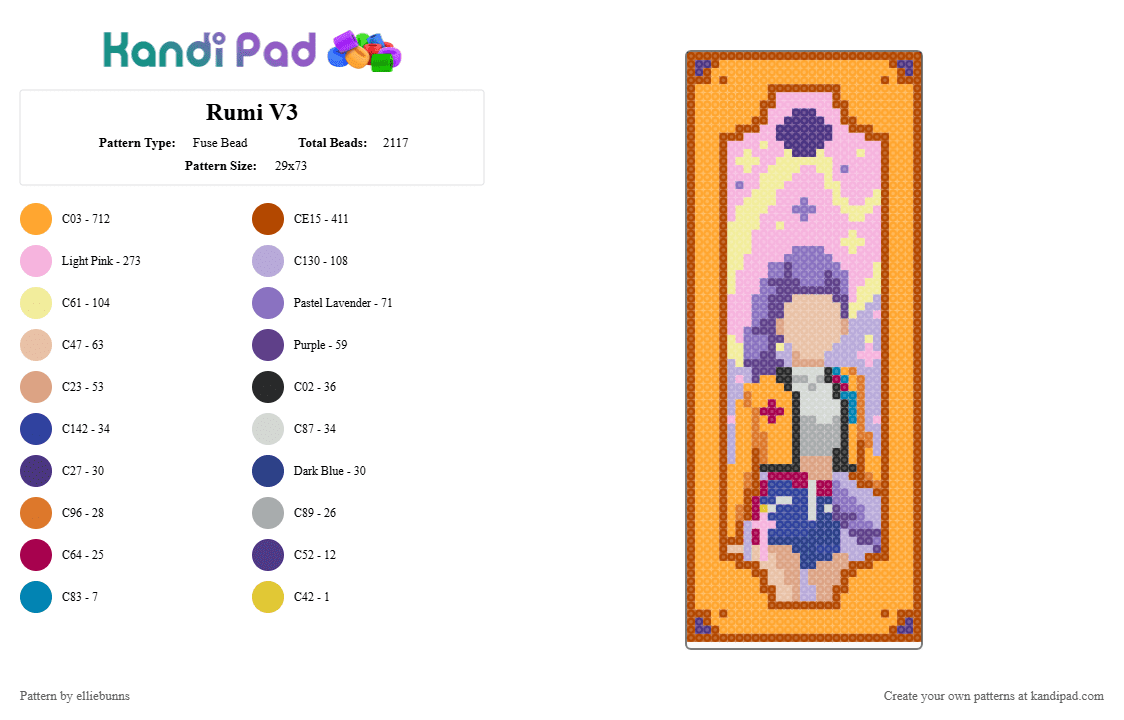 Rumi V3 - Fuse Bead Pattern by elliebunns on Kandi Pad - red,pink,orange