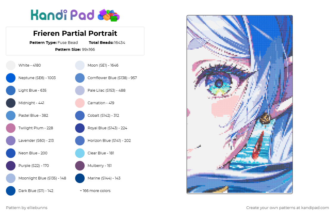 Frieren Partial Portrait - Fuse Bead Pattern by elliebunns on Kandi Pad - 