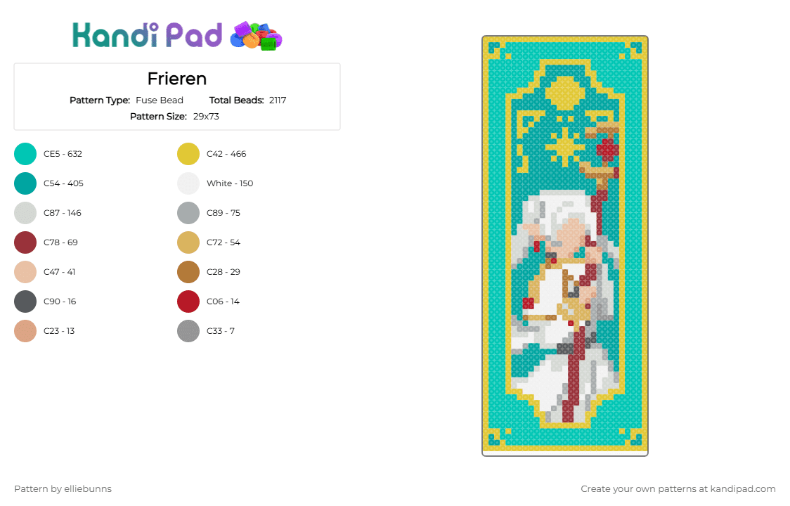 Frieren - Fuse Bead Pattern by elliebunns on Kandi Pad - yellow,teal,frieren,beyond journeys end