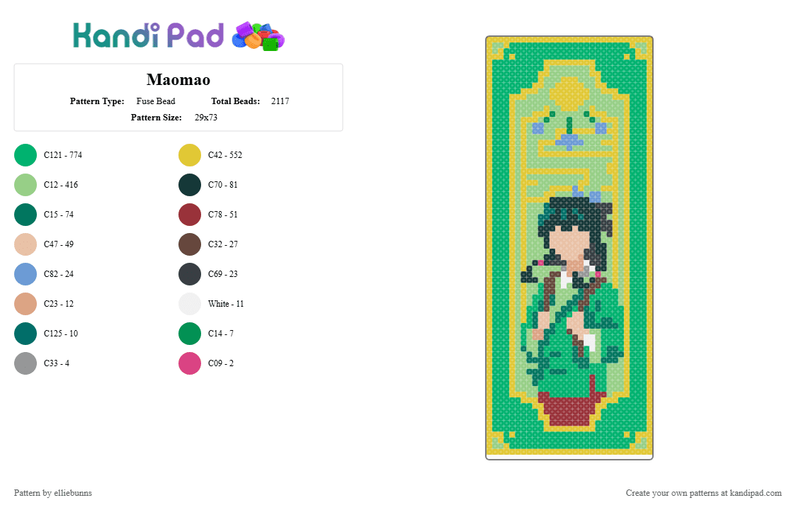 Maomao - Fuse Bead Pattern by elliebunns on Kandi Pad - yellow,teal,green,maomao,anime,apothecary diaries