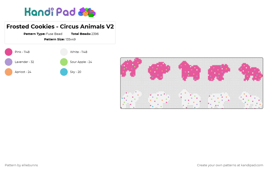 Frosted Cookies - Circus Animals V2 - Fuse Bead Pattern by elliebunns on Kandi Pad - white,pink,frosted,cookies,crackers,animal,circus