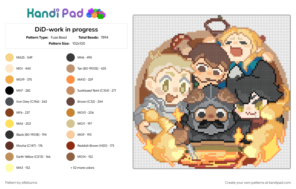 Dungeon Meshi - Fuse Bead Pattern by elliebunns on Kandi Pad - anime, beige, characters, colorful, delicious in dungeon, dungeon meshi, tan, yellow