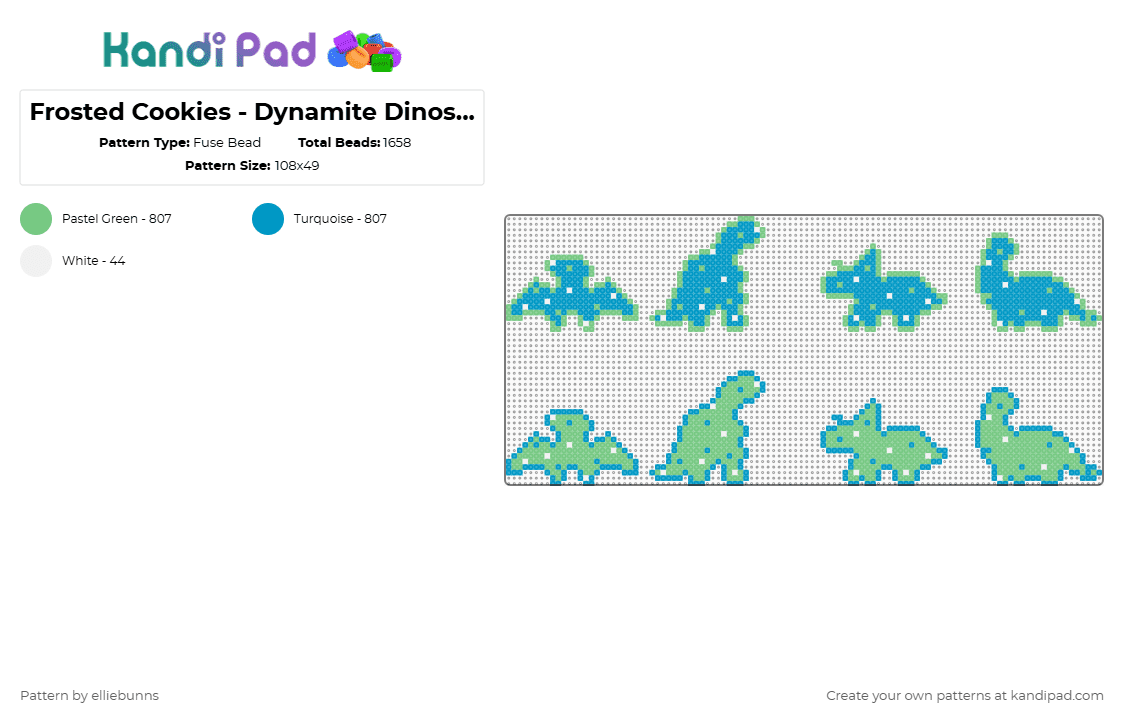 Frosted Cookies - Dynamite Dinosaurs V4 - Fuse Bead Pattern by elliebunns on Kandi Pad - teal,light blue,frosted,cookies,crackers,animals,dinosaurs