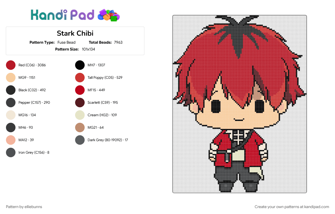 Chibi Stark - Fuse Bead Pattern by elliebunns on Kandi Pad - anime, anime character, beige, character, chibi, frieren, red, stark