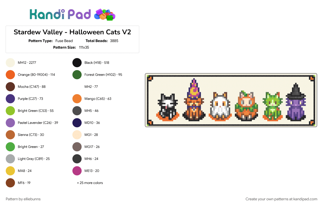 Stardew Valley - Halloween Cats V2 - Fuse Bead Pattern by elliebunns on Kandi Pad - cats, colorful, costume, cute, game, halloween, orange, purple, spooky, stardew, stardew valley, white