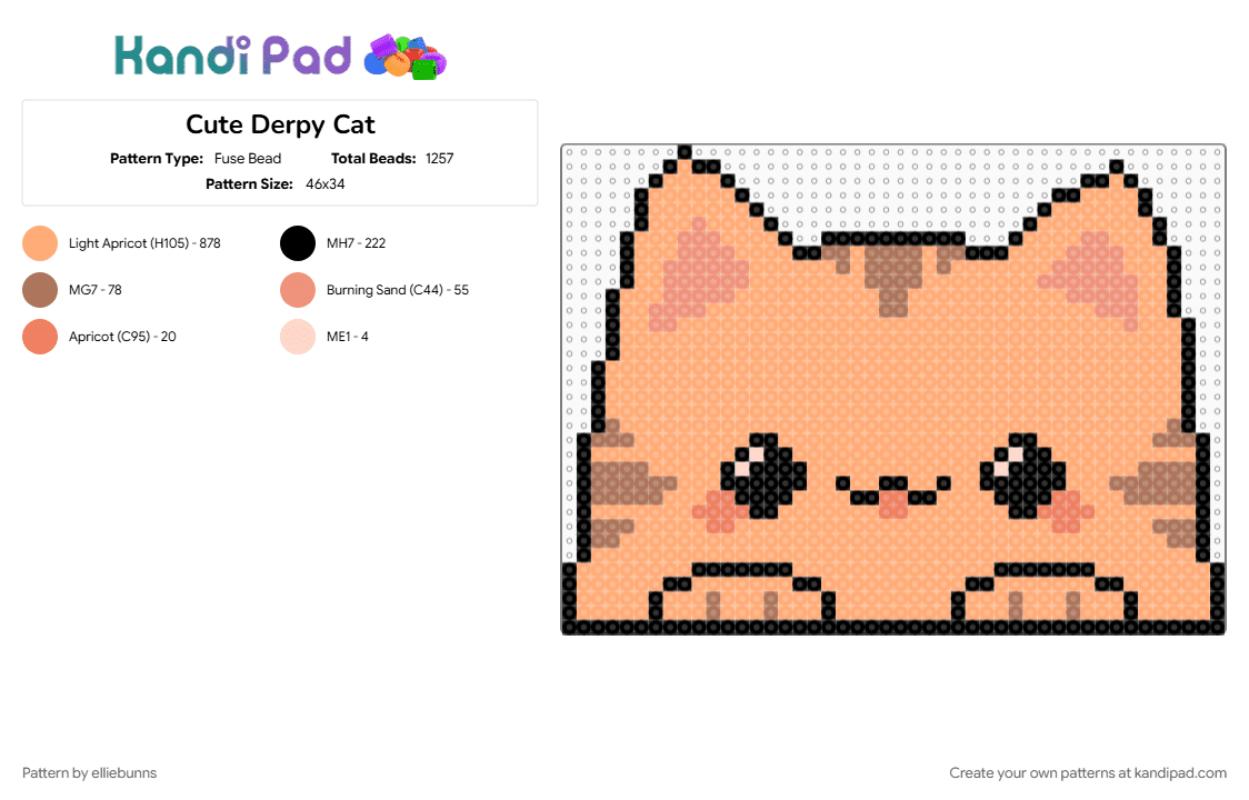 Cute Derpy Cat - Fuse Bead Pattern by elliebunns on Kandi Pad - cat, cotdcats, cute, derpy, orange