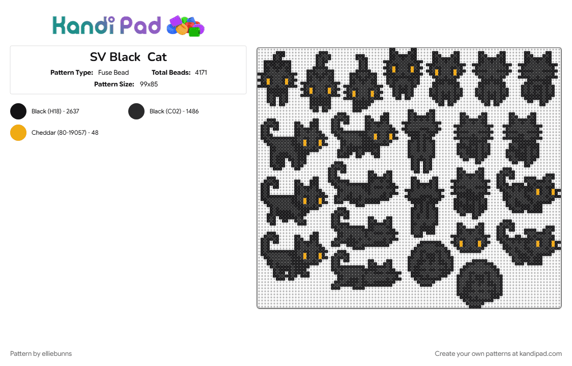 SV Black  Cat - Fuse Bead Pattern by elliebunns on Kandi Pad - black, cat, concerned ape, stardew, stardew valley, tabby, video game