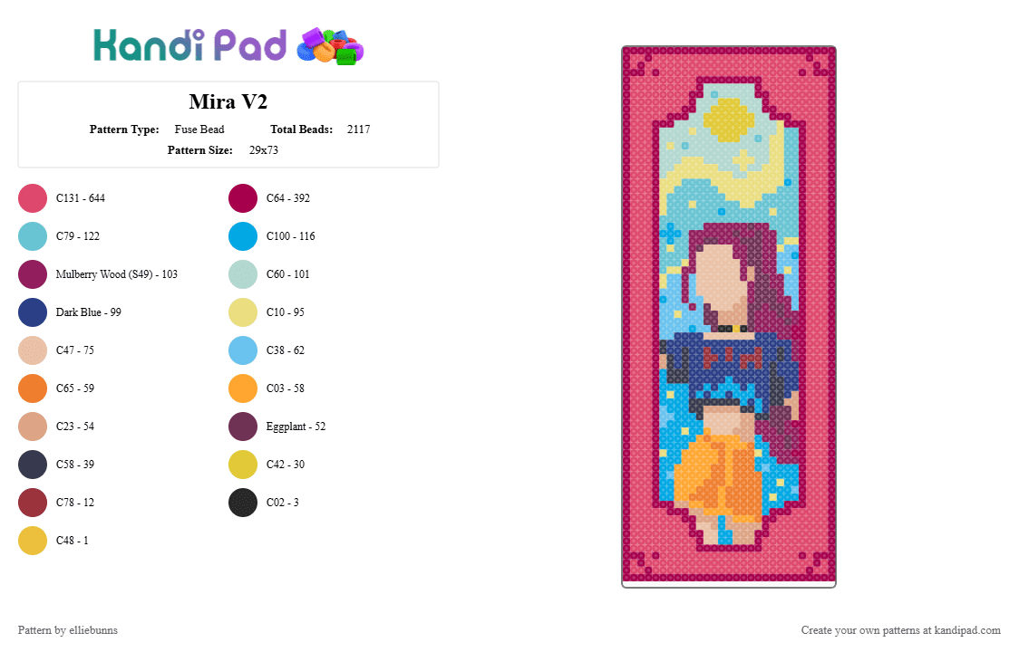 Mira V2 - Fuse Bead Pattern by elliebunns on Kandi Pad - pink,light blue,red