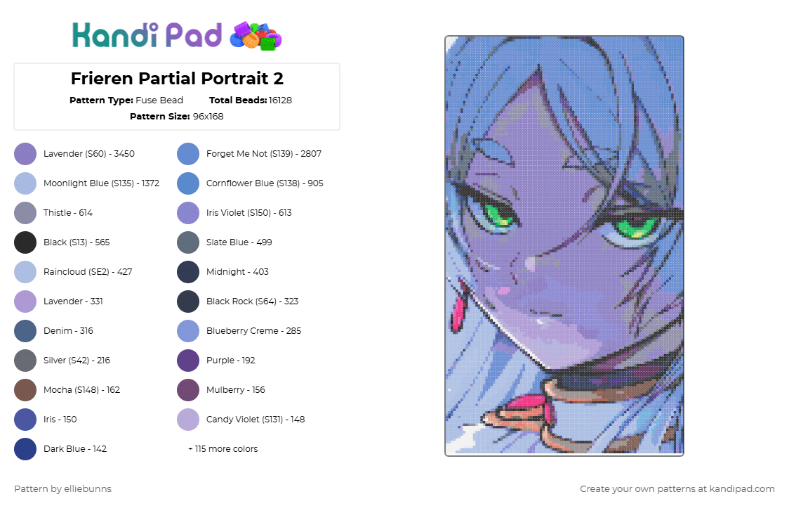 Frieren Partial Portrait 2 - Fuse Bead Pattern by elliebunns on Kandi Pad - blue,purple,pink,colorful