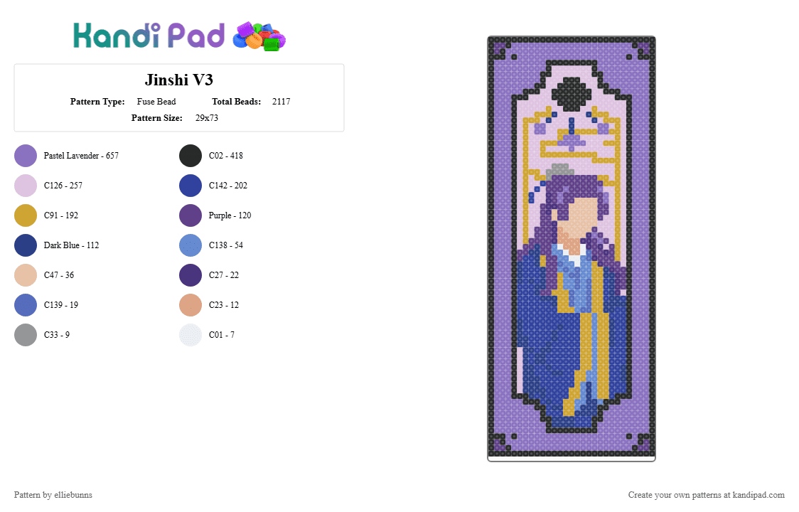 Jinshi V3 - Fuse Bead Pattern by elliebunns on Kandi Pad - purple,blue,pink
