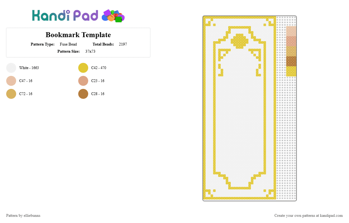 Bookmark Template - Fuse Bead Pattern by elliebunns on Kandi Pad - white,yellow