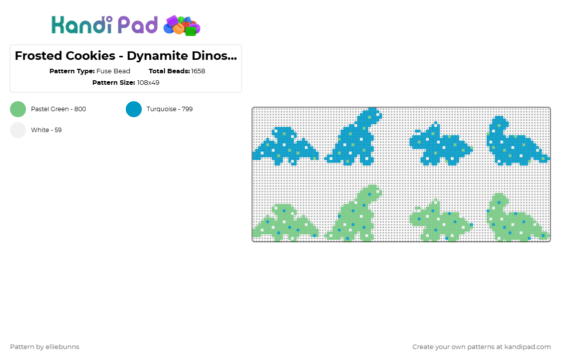 Frosted Cookies - Dynamite Dinosaurs V3 - Fuse Bead Pattern by elliebunns on Kandi Pad - light blue,teal,frosted,cookies,crackers,animals,dinosaurs