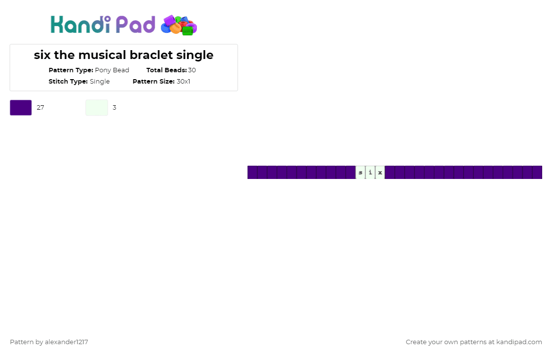six the musical braclet single - Pony Bead Pattern by alexander1217 on Kandi Pad - purple