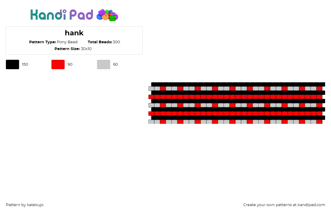 hank - Pony Bead Pattern by katekujo on Kandi Pad - hank,fnf,friday night funkin,video game,stripes,cuff,red,black,gray