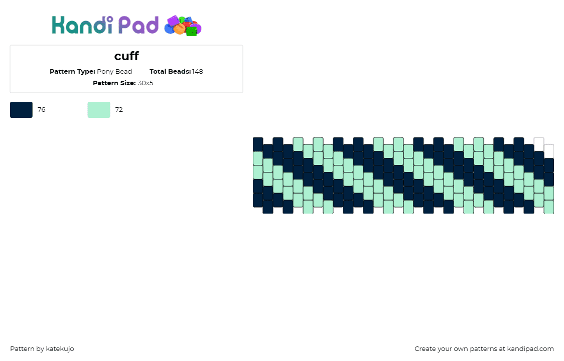 cuff - Pony Bead Pattern by katekujo on Kandi Pad - diagonal,stripes,cuff,teal,green