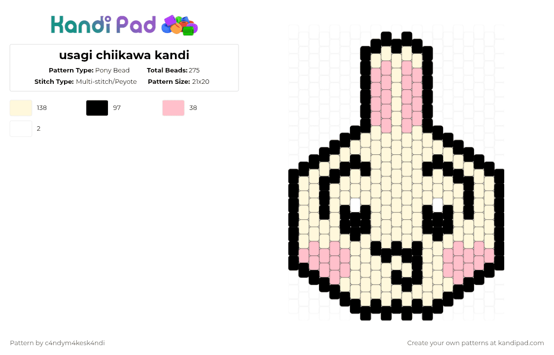 usagi chiikawa kandi - Pony Bead Pattern by c4ndym4kesk4ndi on Kandi Pad - white