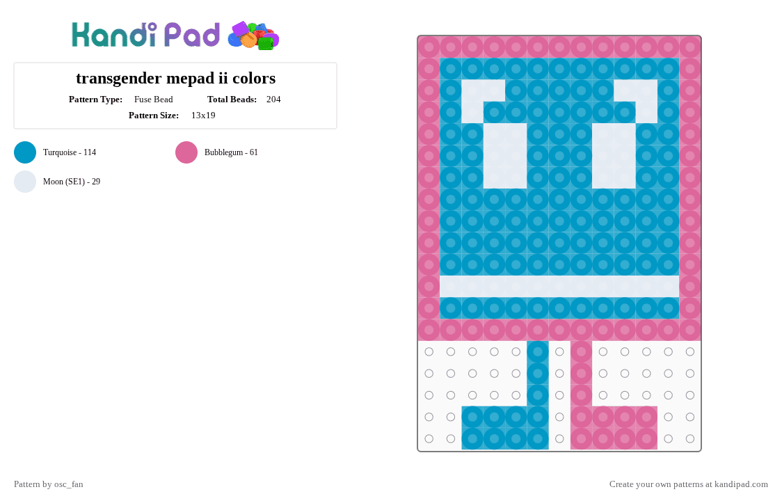 transgender mepad ii colors - Fuse Bead Pattern by osc_fan on Kandi Pad - pink,light blue,inanimate insanity,osc,mepad ii
