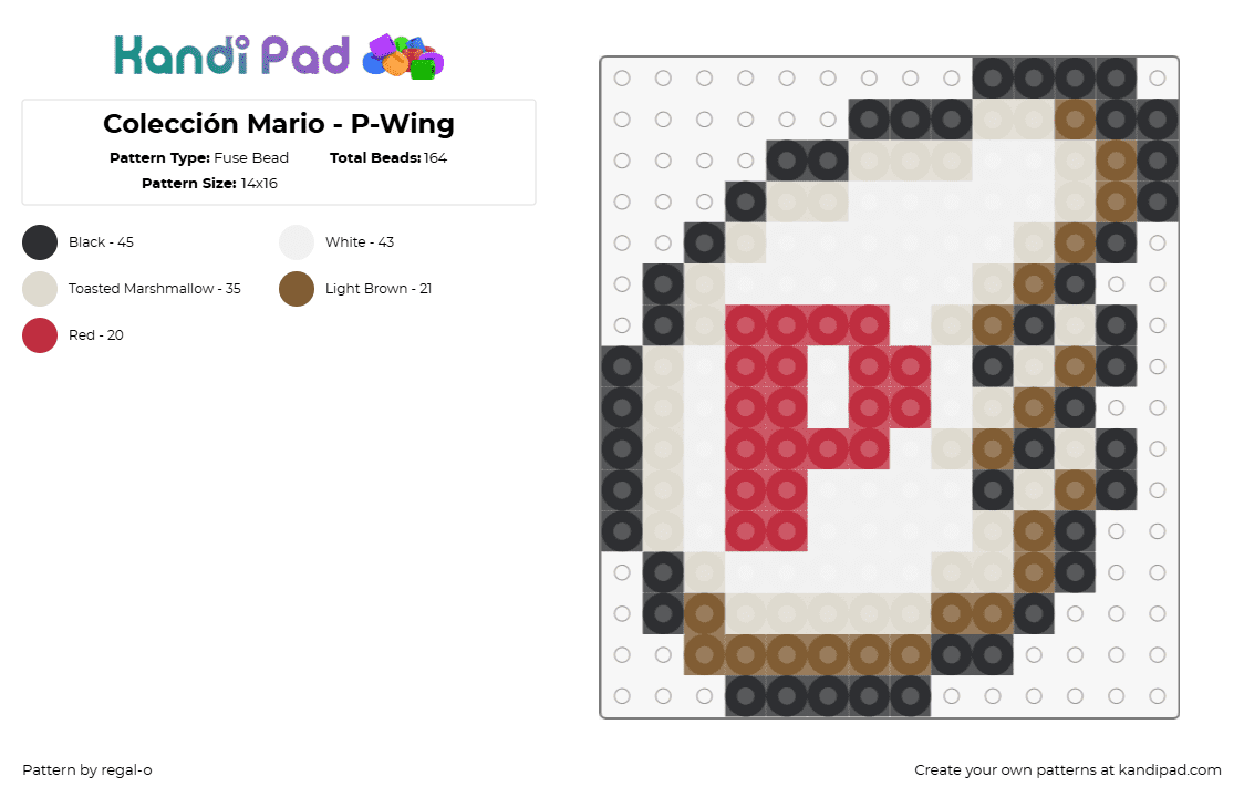 Colección Mario - P-Wing - Fuse Bead Pattern by regal-o on Kandi Pad - wing,p,mario,nintendo,video game,red,tan,white