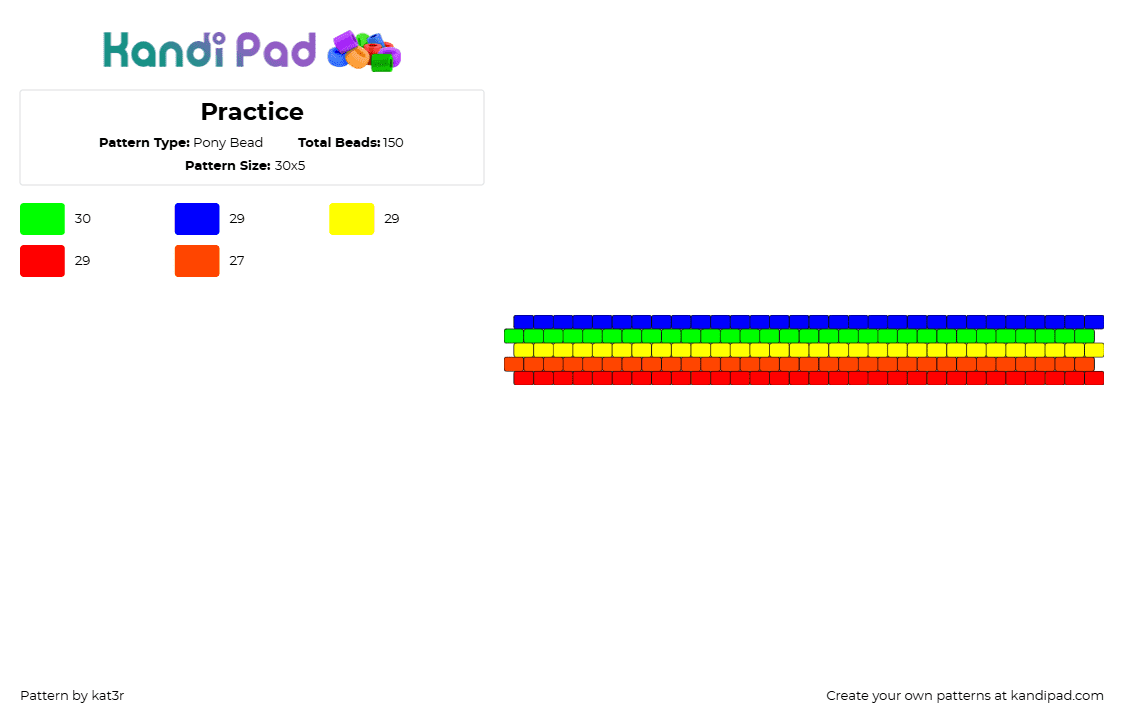 Practice - Pony Bead Pattern by kat3r on Kandi Pad - rainbow,simple,bracelet,cuff,horizontal,red,yellow,green,blue