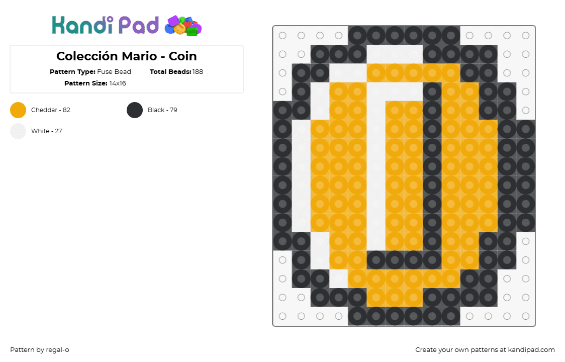 Colección Mario - Coin - Fuse Bead Pattern by regal-o on Kandi Pad - coin,mario,nintendo,video game,gold,yellow