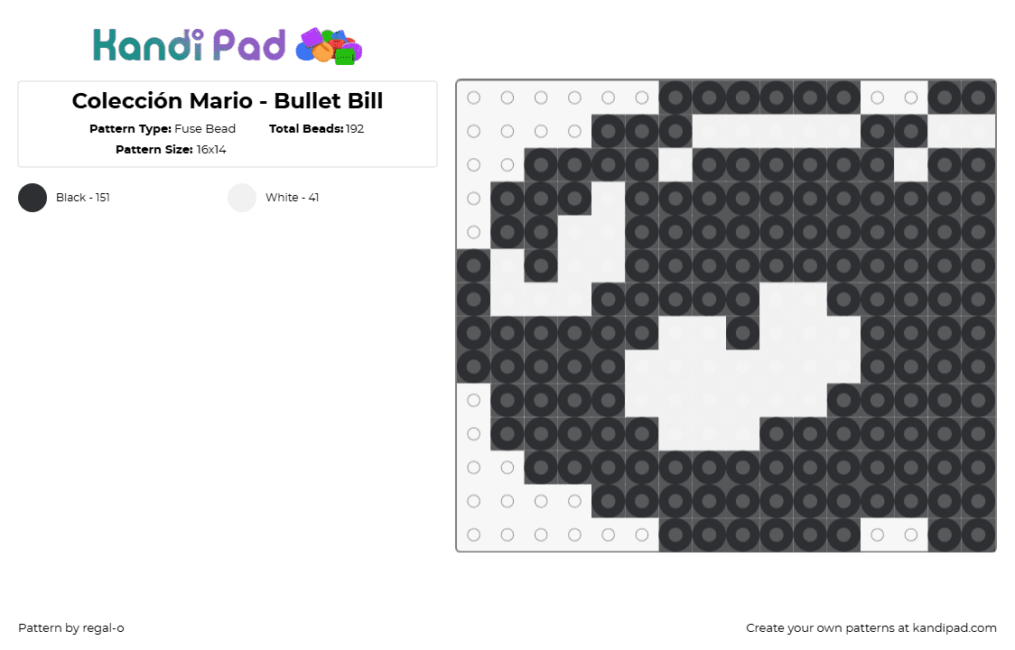 Colección Mario - Bullet Bill - Fuse Bead Pattern by regal-o on Kandi Pad - bullet bill,mario,nintendo,video game,black,white