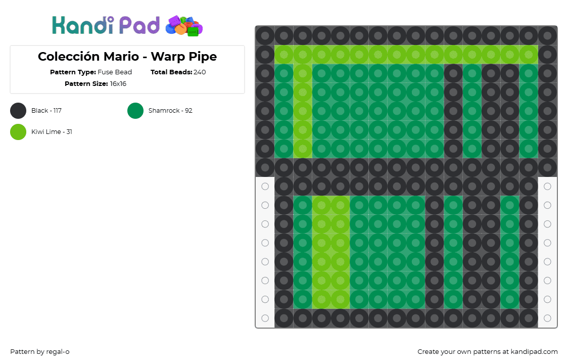 Colección Mario - Warp Pipe - Fuse Bead Pattern by regal-o on Kandi Pad - pipe,mario,nintendo,video game,green