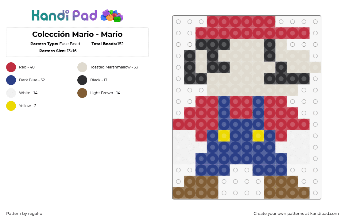 Colección Mario - Mario - Fuse Bead Pattern by regal-o on Kandi Pad - mario,nintendo,character,video game,red,blue