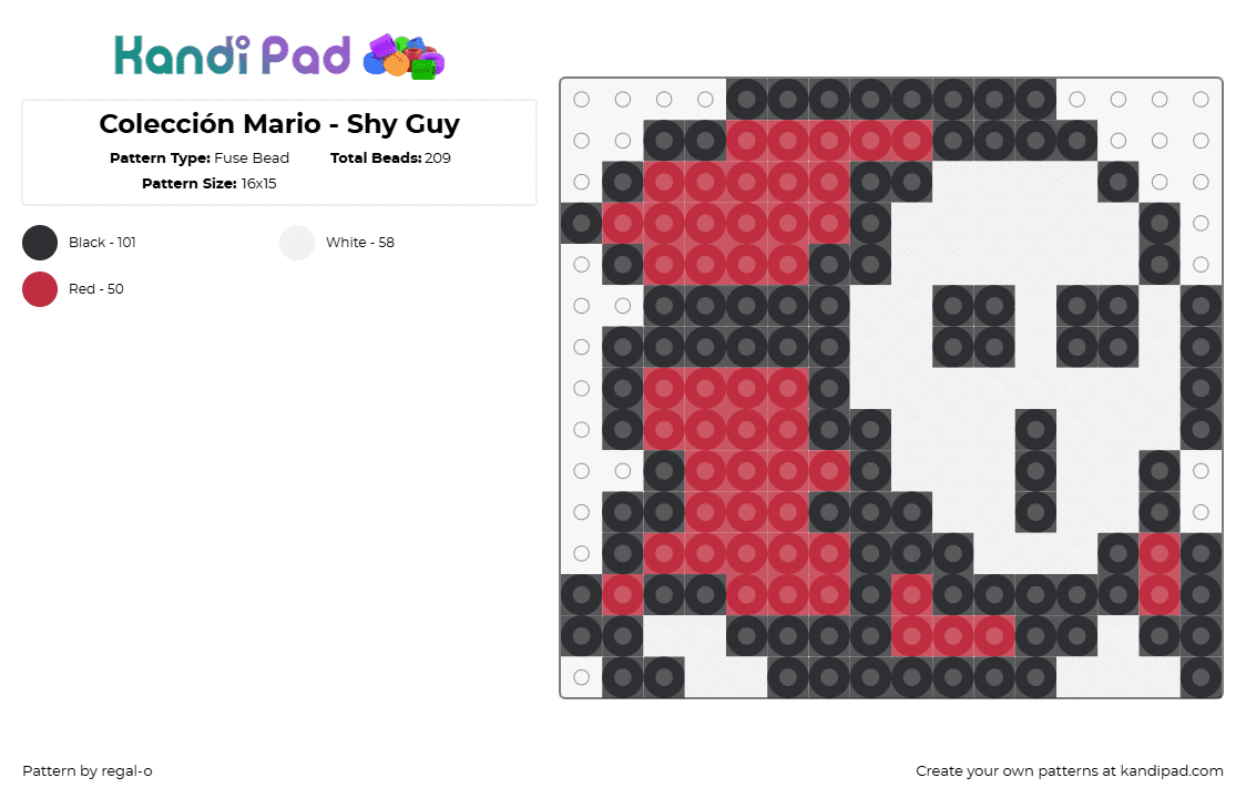 Colección Mario - Shy Guy - Fuse Bead Pattern by regal-o on Kandi Pad - shy guy,mario,nintendo,character,video game,red,white