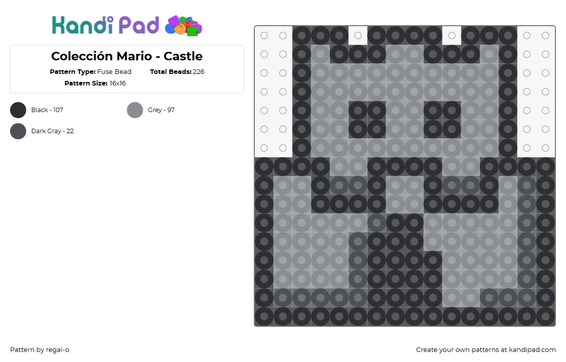 Colección Mario - Castle - Fuse Bead Pattern by regal-o on Kandi Pad - castle,mario,nintendo,video game,black,gray