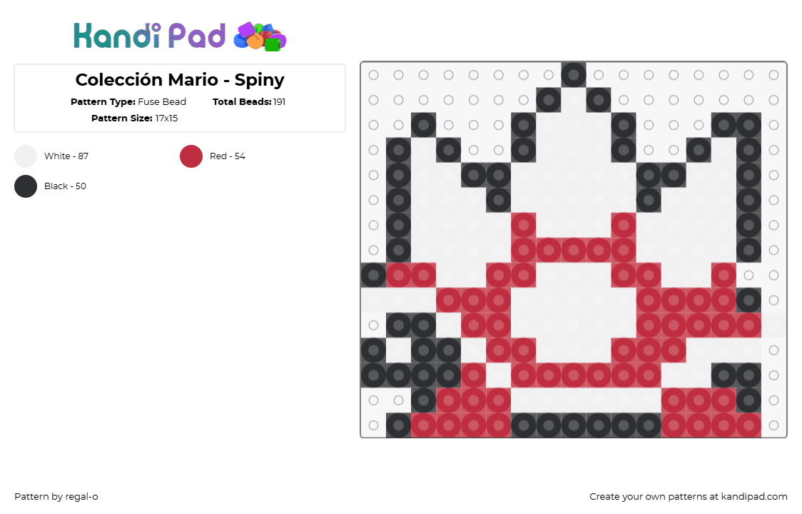 Colección Mario - Spiny - Fuse Bead Pattern by regal-o on Kandi Pad - spiny,mario,nintendo,video game,red,white