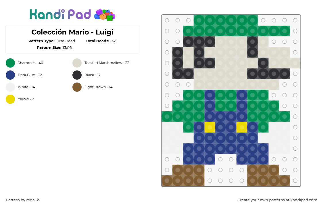 Colección Mario - Luigi - Fuse Bead Pattern by regal-o on Kandi Pad - luigi,mario,nintendo,character,video game,green,blue