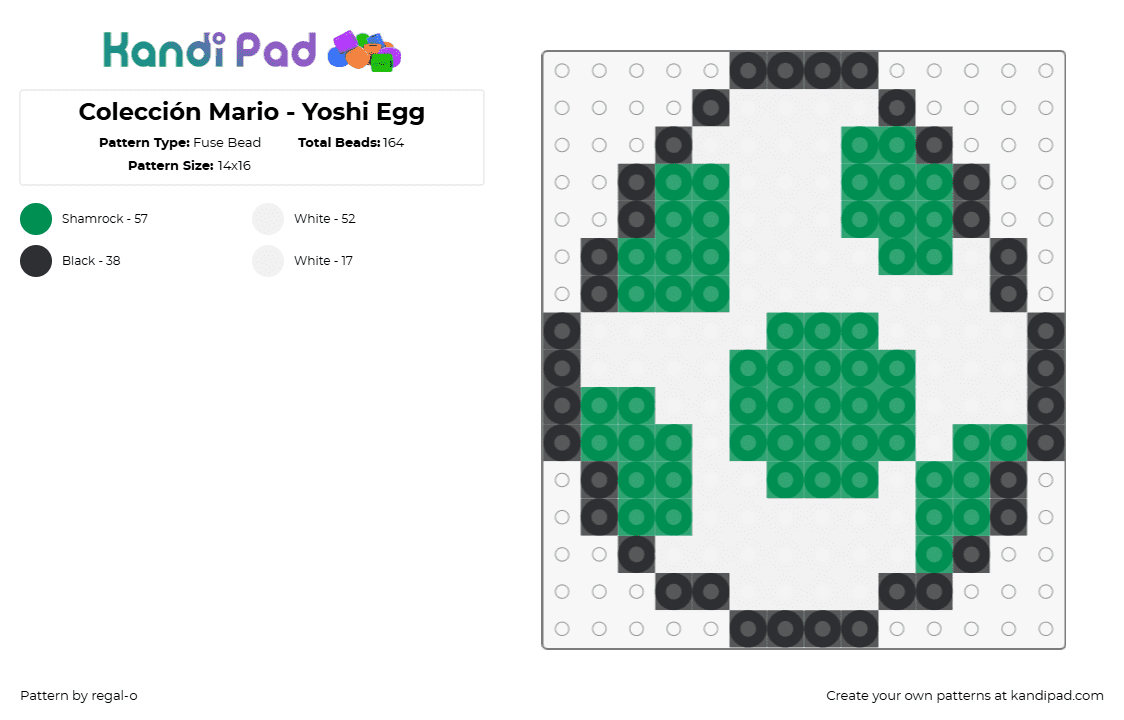 Colección Mario - Yoshi Egg - Fuse Bead Pattern by regal-o on Kandi Pad - egg,yoshi,mario,nintendo,video game,green,white