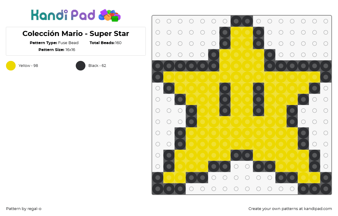 Colección Mario - Super Star - Fuse Bead Pattern by regal-o on Kandi Pad - star,mario,nintendo,video game,yellow