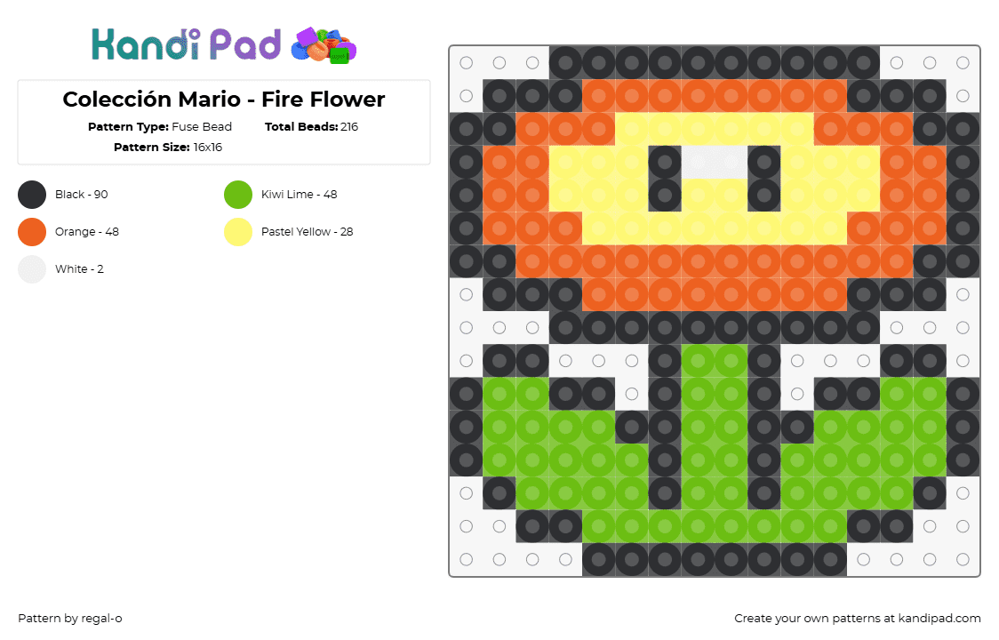 Colección Mario - Fire Flower - Fuse Bead Pattern by regal-o on Kandi Pad - fire flower,mario,nintendo,video game,green,orange,yellow