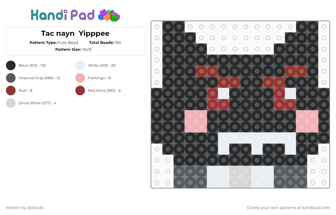 Tac nayn  Yipppee - Fuse Bead Pattern by okibocki on Kandi Pad - black,red,gray