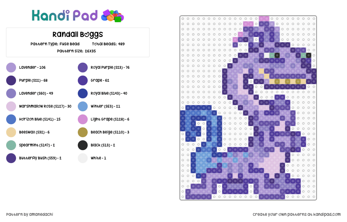 Randall Boggs - Fuse Bead Pattern by amanedachi on Kandi Pad - pink,purple,disney,pixar,monsters inc,randall boggs,lizard