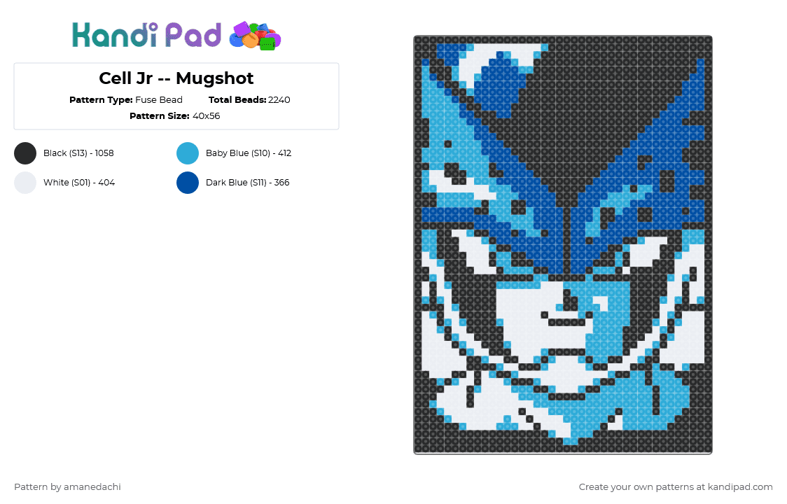 Cell Jr -- Mugshot - Fuse Bead Pattern by amanedachi on Kandi Pad - blue,light blue,dragon ball,dbz,gbc,game boy color
