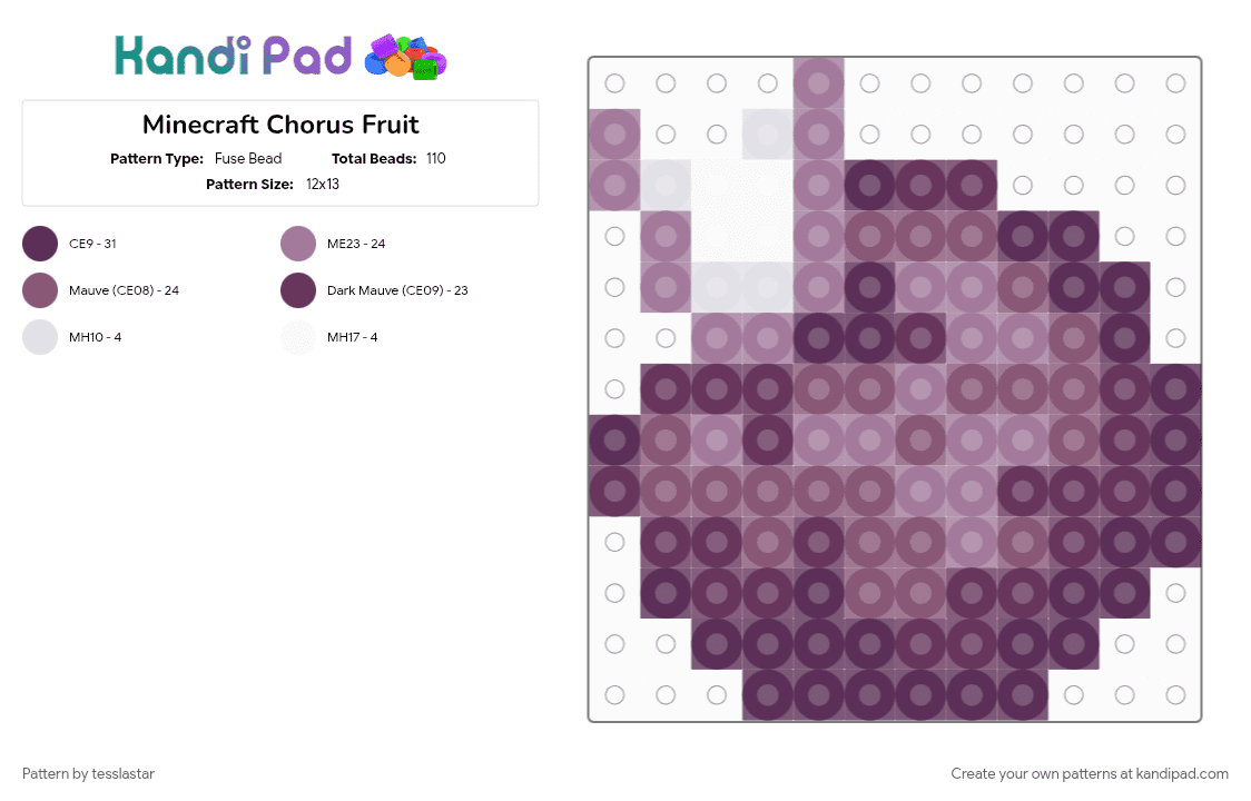 Minecraft Chorus Fruit - Fuse Bead Pattern by tesslastar on Kandi Pad - minecraft, pink, video game