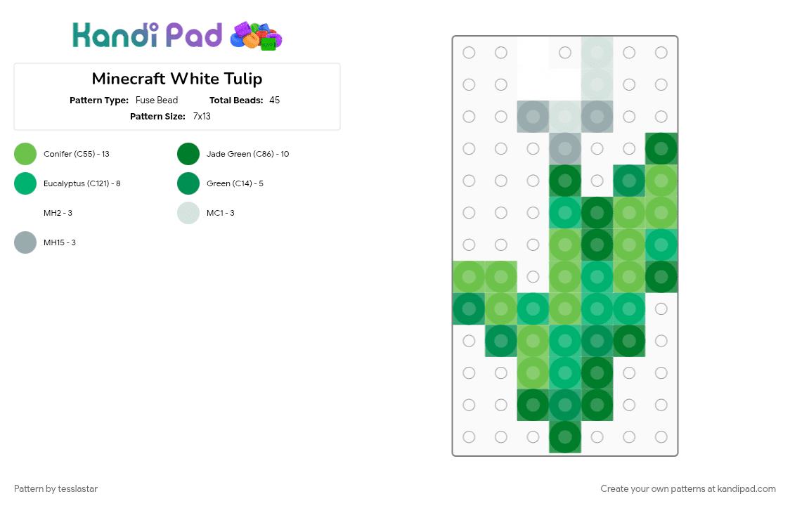 Minecraft White Tulip - Fuse Bead Pattern by tesslastar on Kandi Pad - green, minecraft, video game