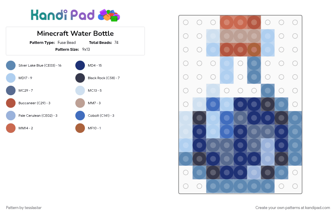 Minecraft Water Bottle - Fuse Bead Pattern by tesslastar on Kandi Pad - blue, minecraft, purple, video game