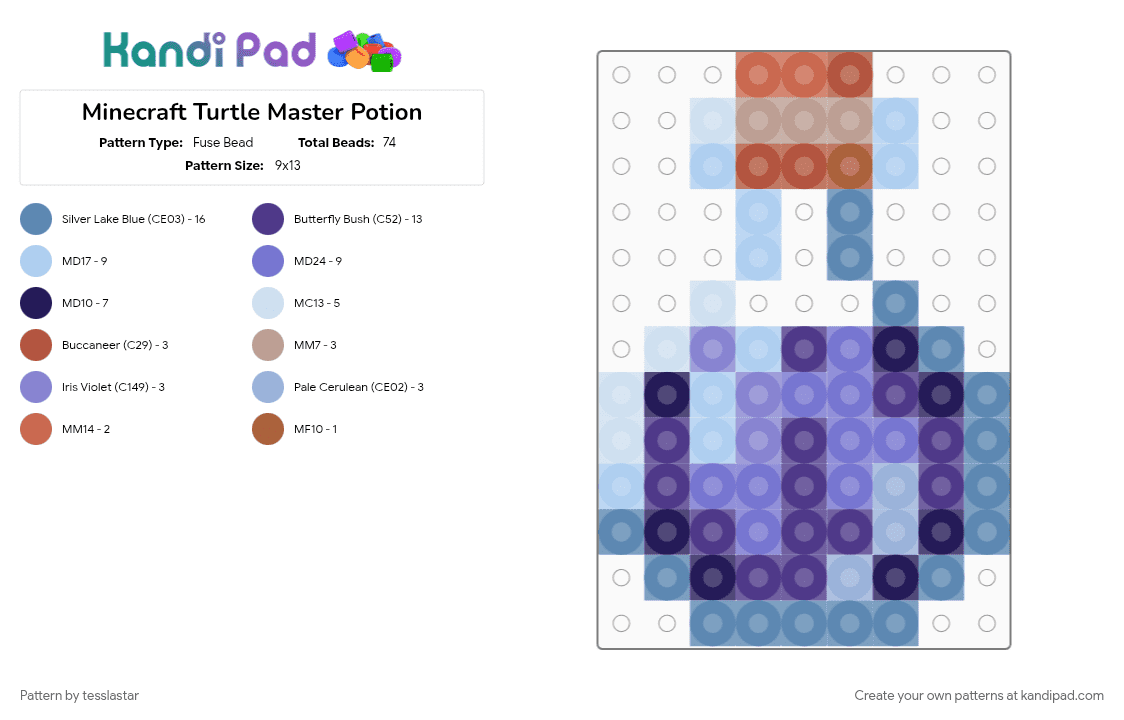 Minecraft Turtle Master Potion - Fuse Bead Pattern by tesslastar on Kandi Pad - blue, minecraft, purple, video game