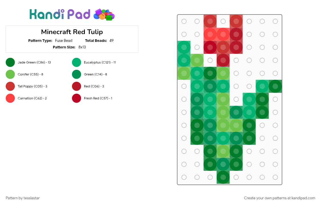 Minecraft Red Tulip - Fuse Bead Pattern by tesslastar on Kandi Pad - green, minecraft, video game