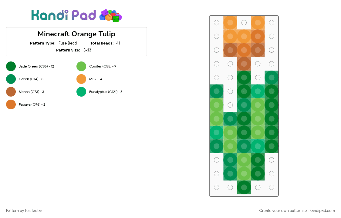 Minecraft Orange Tulip - Fuse Bead Pattern by tesslastar on Kandi Pad - green, minecraft, video game