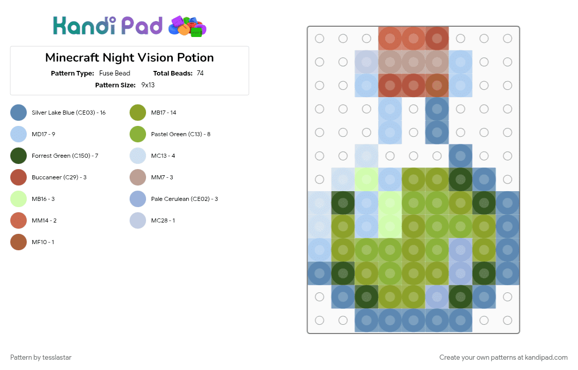 Minecraft Night Vision Potion - Fuse Bead Pattern by tesslastar on Kandi Pad - blue, green, light blue, minecraft, video game