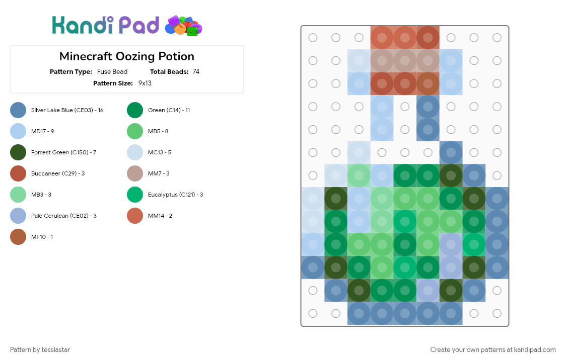 Minecraft Oozing Potion - Fuse Bead Pattern by tesslastar on Kandi Pad - blue, green, light blue, minecraft, teal, video game