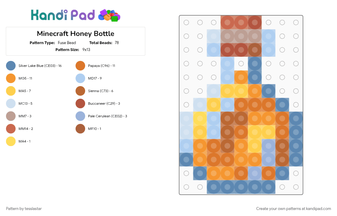 Minecraft Honey Bottle - Fuse Bead Pattern by tesslastar on Kandi Pad - blue, light blue, minecraft, orange, video game