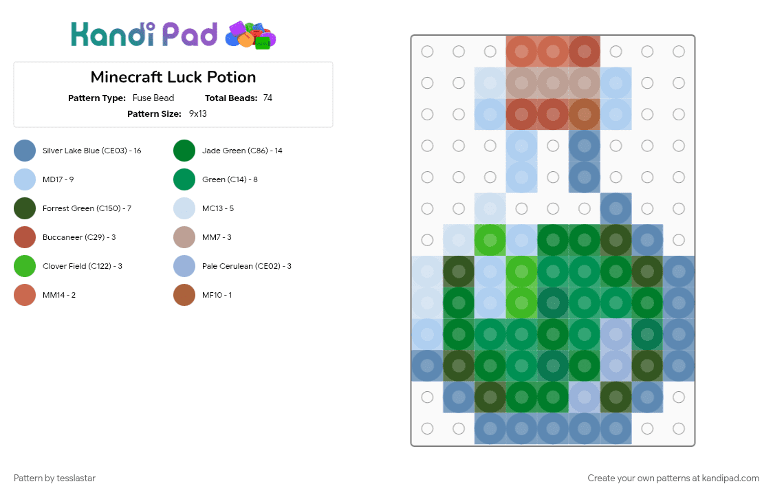 Minecraft Luck Potion - Fuse Bead Pattern by tesslastar on Kandi Pad - blue, green, light blue, minecraft, video game